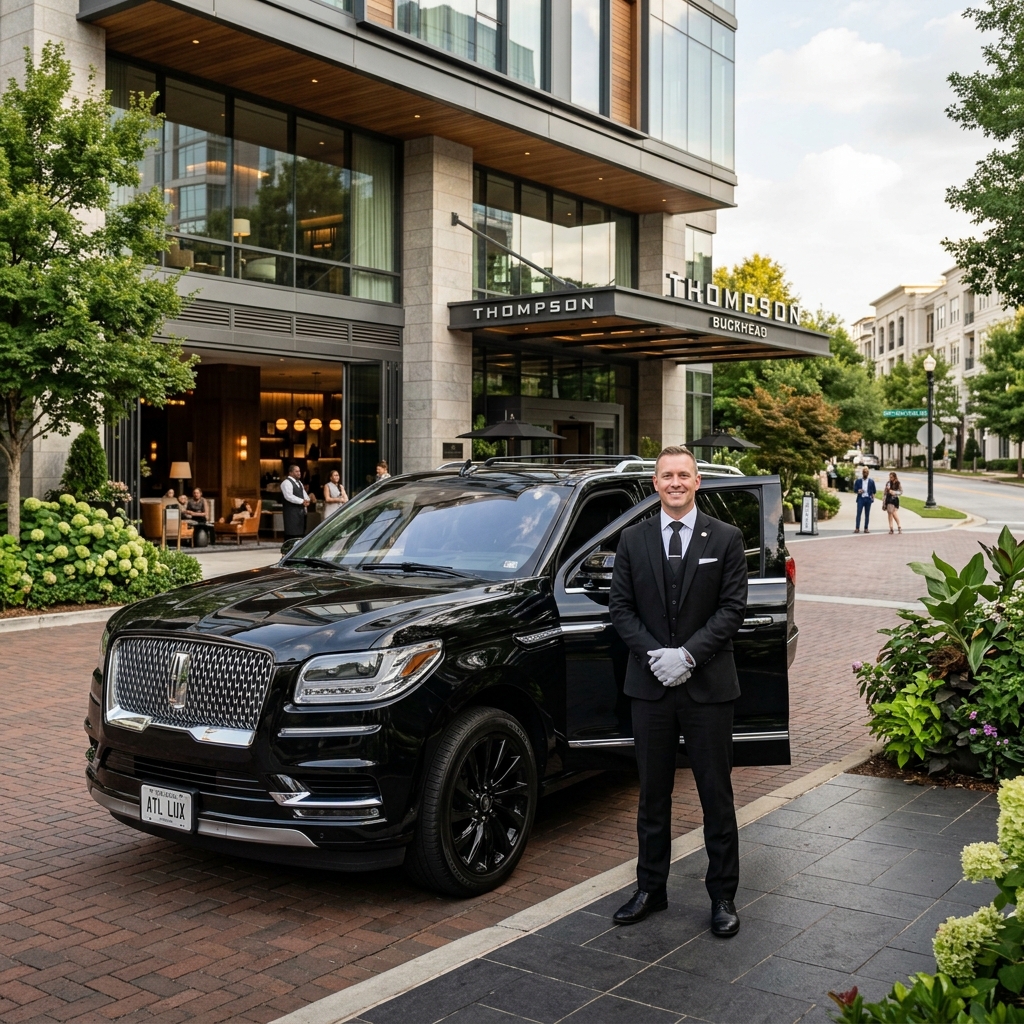 Professional Posh Limousines chauffeur standing beside a black Lincoln Navigator
